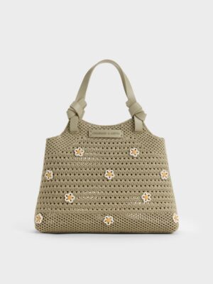 Charles & Keith - Mini Ida Flower Knitted Tote Bag