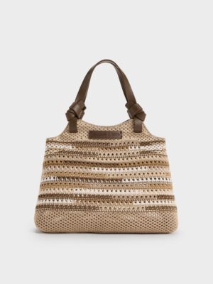 Charles & Keith - Mini Ida Multi-Stripe Knitted Tote Bag