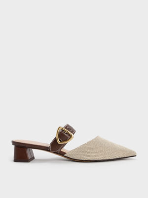 Charles & Keith - Sepphe Twill Buckle-Strap Heeled Mules