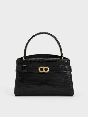 Charles & Keith - Aubrielle Croc-Effect Belted Top Handle Bag