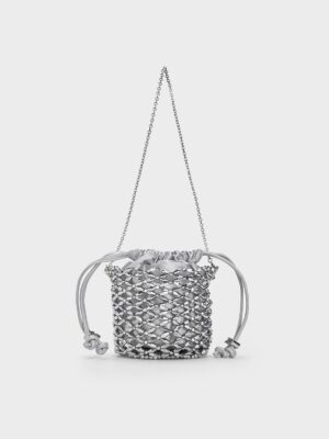 Charles & Keith - Beaded Chain-Handle Bucket Bag