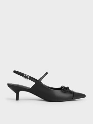 Charles & Keith - Bow Cap-Toe Kitten-Heel Slingback Pumps