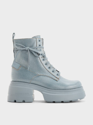 Charles & Keith - Denim Lace-Up Chunky Ankle Boots