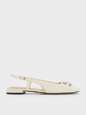 Charles & Keith - Patent Leather Metallic-Accent Slingback Flats