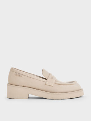 Charles & Keith - Faux Suede Chunky-Sole Penny Loafers