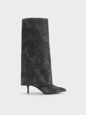 Charles & Keith - Denim Fold-Over Pointed-Toe Knee-High Boots