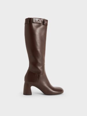 Charles & Keith - Block-Heel Knee-High Biker Boots
