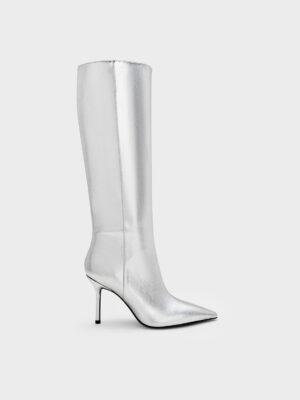 Charles & Keith - Metallic Pointed Stiletto Knee-High Boots