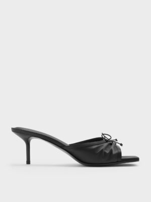 Charles & Keith - Sadira Satin Ruched Bow Heeled Mules