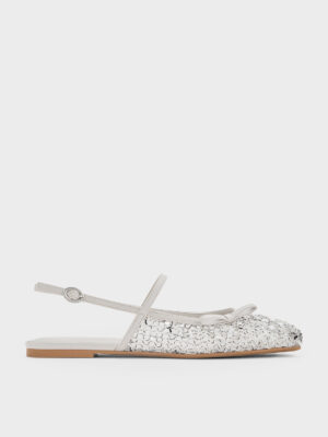 Charles & Keith - Mesh Sequinned Bow Slingback Mary Jane Flats