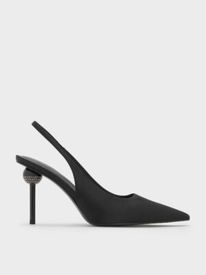 Charles & Keith - Satin Crystal Ball-Heel Slingback Pumps