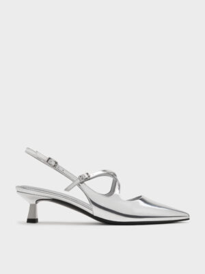 Charles & Keith - Pauline Metallic Crossover Kitten Heels