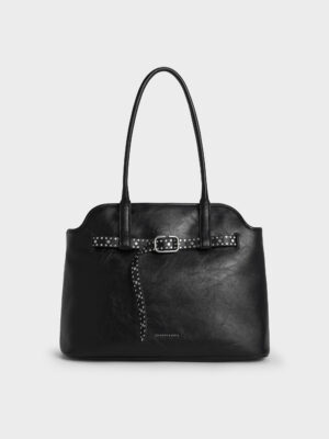 Charles & Keith - Victoria Studded Belted Trapeze Tote Bag