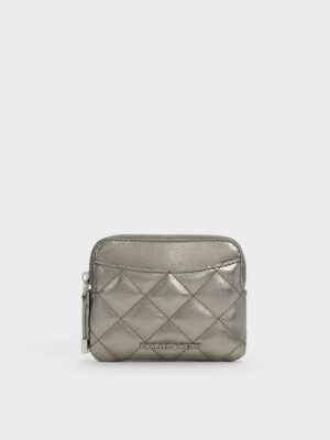 Charles & Keith - Alva Metallic Quilted Top-Zip Card Holder