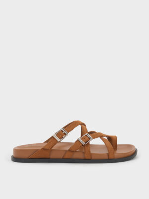 Charles & Keith - Faux Suede Crossover Toe-Ring Sandals