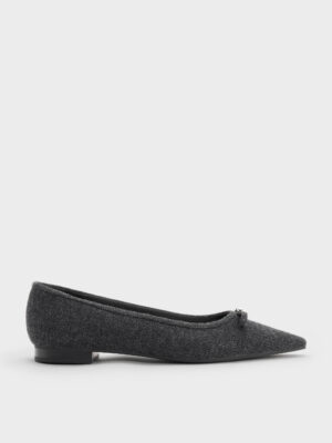 Charles & Keith - Felt Bow Pointed Ballet Flats