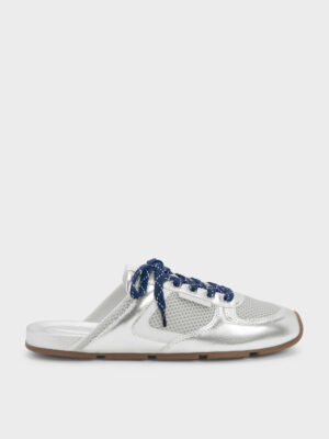 Charles & Keith - Metallic Mesh Lace-Up Sneaker Mules