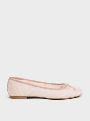 Charles & Keith - Embroidered-Mesh Bow Ballet Flats