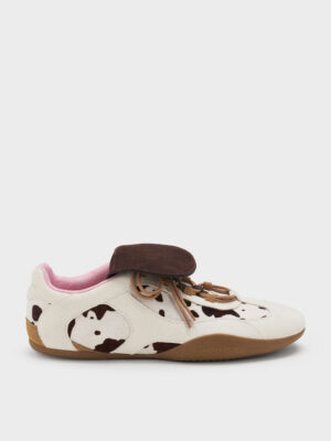 Charles & Keith - Suede Cow-Print Top-Flap Sneakers