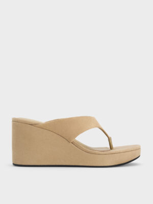 Charles & Keith - Faux Suede Thong Platform Wedges