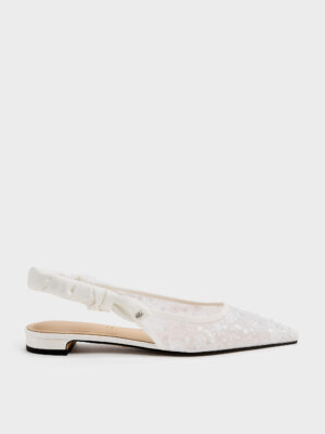 Charles & Keith - Tayari Embroidered-Mesh Slingback Flats