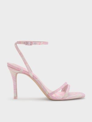 Charles & Keith - Swirl-Print Ankle-Strap Heels