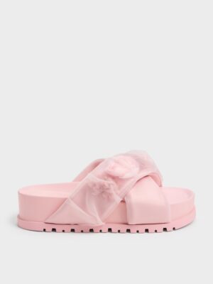 Charles & Keith - Satin Flower-Applique Crossover Sandals