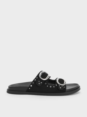 Charles & Keith - Studded Buckled Double-Strap Slides