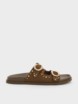 Charles & Keith - Studded Buckled Double-Strap Slides