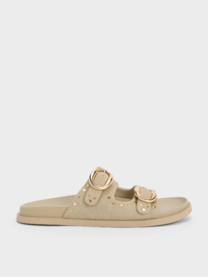 Charles & Keith - Studded Buckled Double-Strap Slides