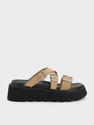 Charles & Keith - Laine Faux Suede Buckled Flatform Sandals