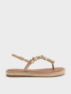 Charles & Keith - Faux Suede Flower Espadrille Thong Sandals
