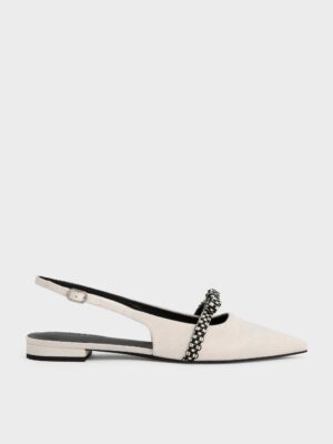 Charles & Keith - Kaleen Linen Woven-Bow Slingback Flats