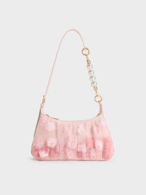 Charles & Keith - Gift Set: Floral-Mesh Pearl-Strap Shoulder Bag