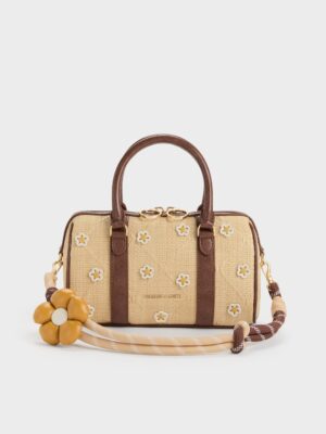 Charles & Keith - Philomena Raffia Flower Bowling Bag