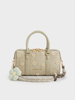 Charles & Keith - Philomena Raffia Flower Bowling Bag