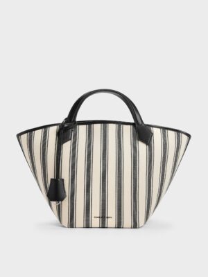 Charles & Keith - Large Ivanna Canvas Striped Tote Bag