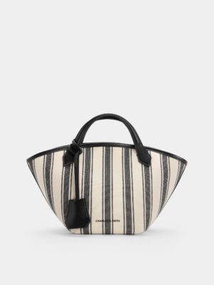 Charles & Keith - Mini Ivanna Canvas Striped Tote Bag