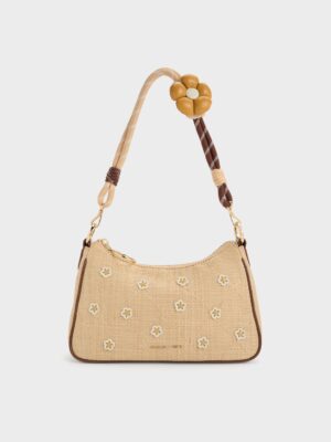 Charles & Keith - Philomena Raffia Flower Crossbody Bag