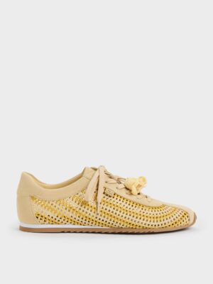 Charles & Keith - Jace Crochet & Suede Flower Sneakers