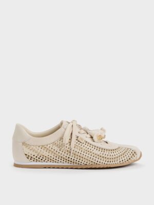 Charles & Keith - Jace Crochet & Suede Flower Sneakers