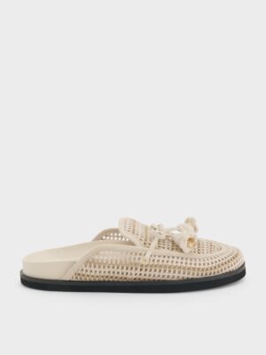 Charles & Keith - Crochet & Suede Flower Mules