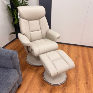 Refurbished Denver Mushroom Real Leather Luxury Recliner Chair - Mushroom Leather / Free Footstool