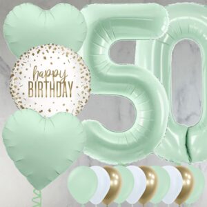 50th Birthday Mint Green Foil Balloon Package