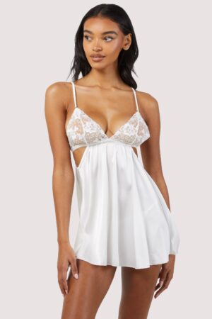 Lola White Satin Babydoll And Thong Set | UK 14 | Wolf & Whistle After Dark