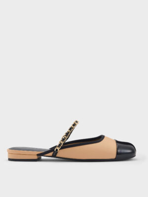 Charles & Keith - Patent Two-Tone Chain-Strap Mules