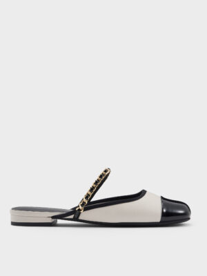 Charles & Keith - Patent Two-Tone Chain-Strap Mules