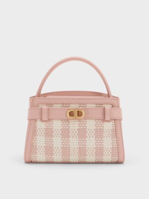 Charles & Keith - Aubrielle Checkered BeltedTop Handle Bag