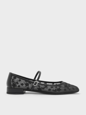 Charles & Keith - Gertrude Embroidered-Mesh Mary Janes