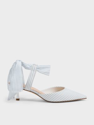 Charles & Keith - Striped Tie-Around Pointed Kitten Heels